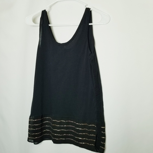 J Crew Black Sleeveless Tank Lightweight Multimedia With a sheer Beaded Panel XS - Picture 6 of 10